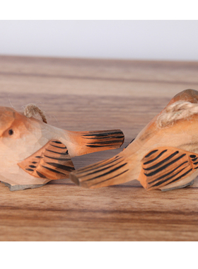 小胖鸟木雕摆件  小瘦鸟挂件 动物木雕 小鸟实木雕塑创意桌面摆件