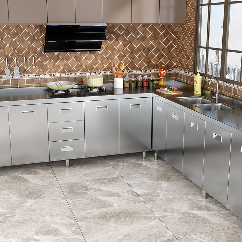 304不锈钢厨房橱柜灶台柜多功能全钢储物柜子碗柜水槽柜一体成型