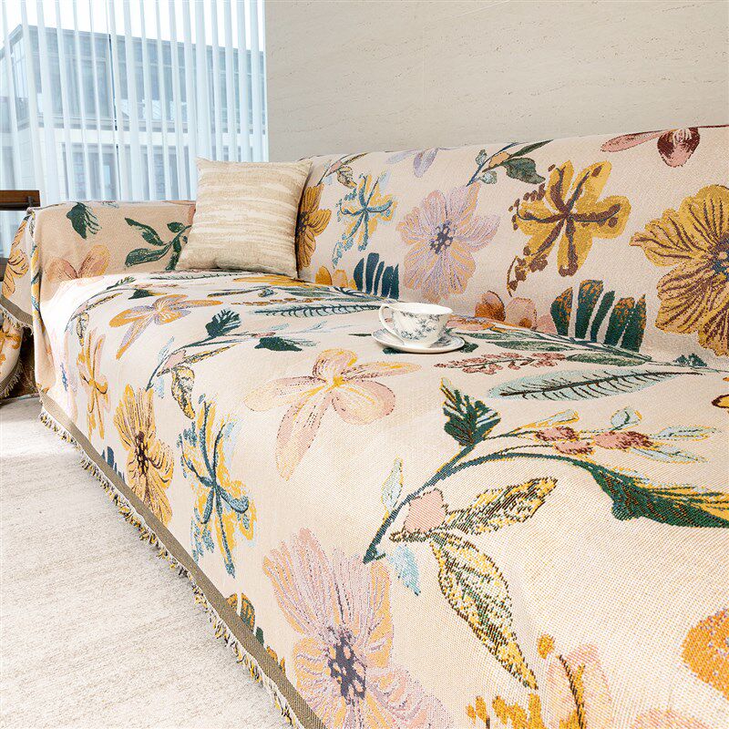 法式油画风沙发盖布巾四季通用防滑雪尼尔防猫抓高级感全包盖套罩