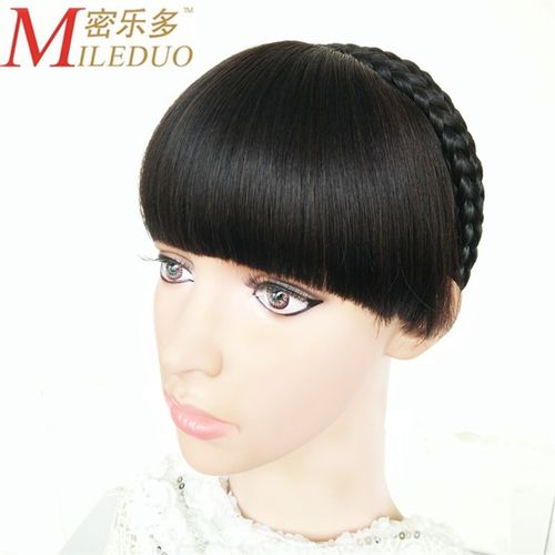 真发刘海发箍双辫子假发卡片假头帘假留海加厚时尚女齐斜刘海网红