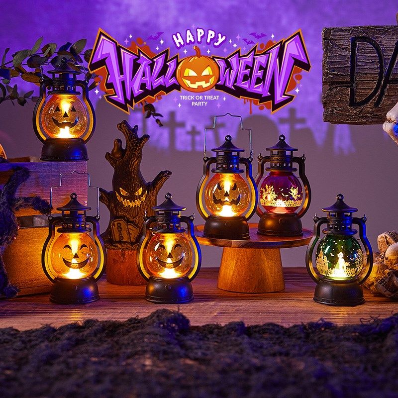 万圣节南瓜灯发光摆件儿童小玩具手提灯笼幼儿园氛围场景布置装饰