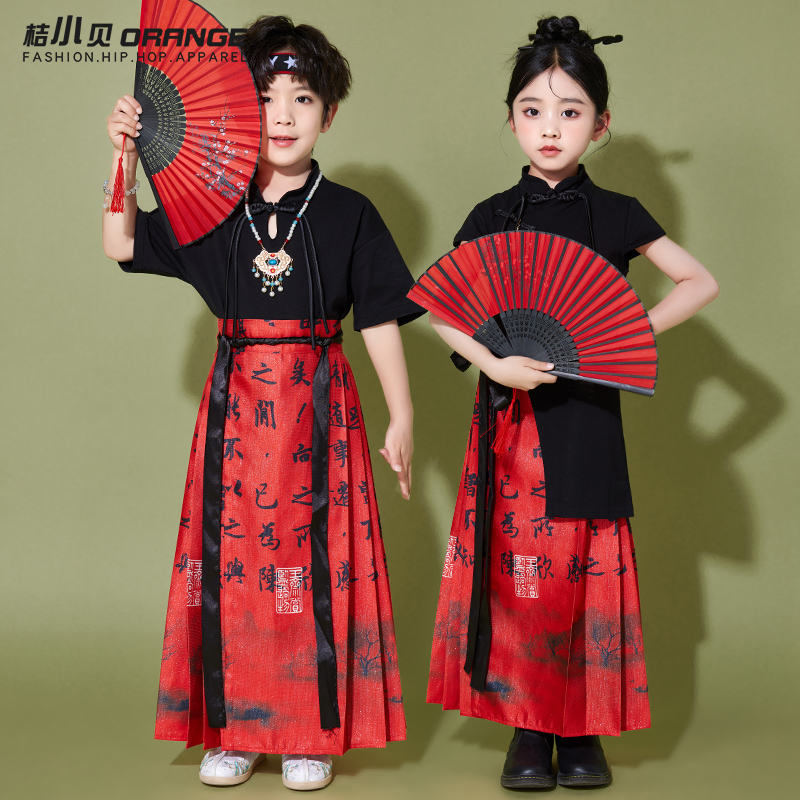 元旦儿童中国风汉服男童合唱演出服小学生马面裙女童舞蹈表演服装