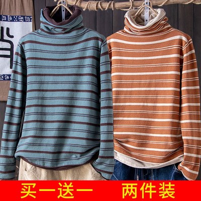 打底衫2025新款女秋冬季德绒高级感新款港味条纹高领保暖长袖女