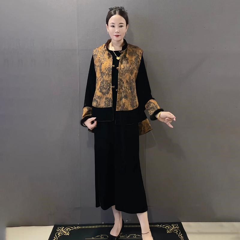 加大码时尚国风新中式两件穿丝绒马甲显瘦连衣裙长裙加肥加大马夹,女装/女士精品,常规大码外套,淘宝优惠券,粉丝福利购,淘宝优惠卷