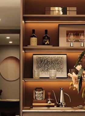 轻奢现代样板间餐置物架红酒杯洋酒装饰画吧台咖啡托Z盘组合摆件