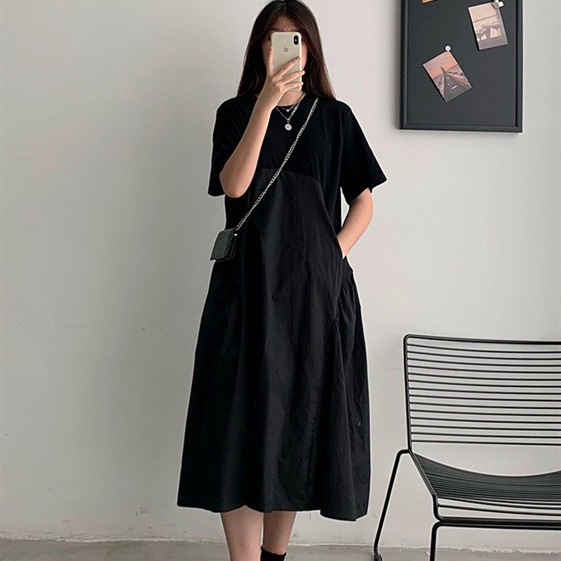大码女装短袖A字T恤连衣裙2024夏季新款宽松显瘦遮肉休闲t恤长裙,女装/女士精品,连衣裙,淘宝优惠券,粉丝福利购,淘宝优惠卷