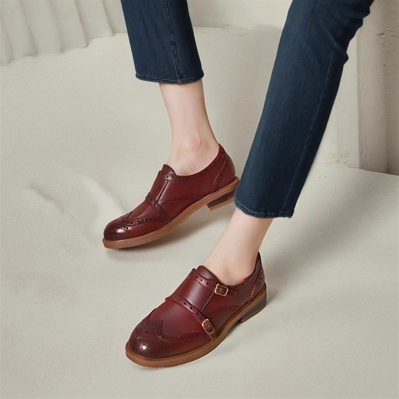 歌迈英伦风复古女鞋真皮鞋平底头层牛皮羊皮手工舒适双扣孟克鞋女,女鞋,深口单鞋,淘宝优惠券,粉丝福利购,淘宝优惠卷