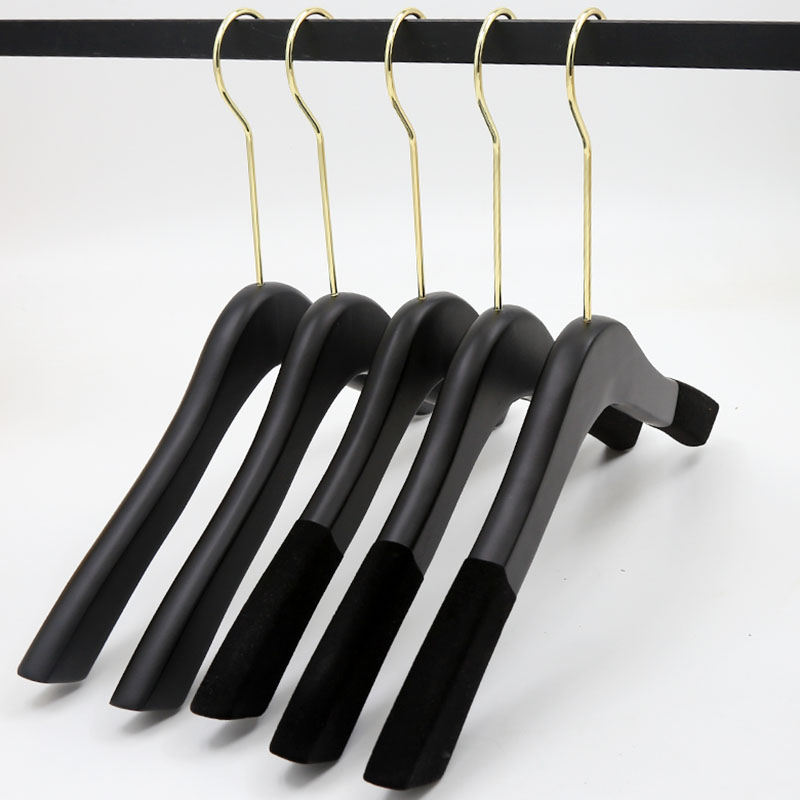 定制LOGO黑色韩式实木衣架成人男女款I服装店植绒纯黑防滑木质衣