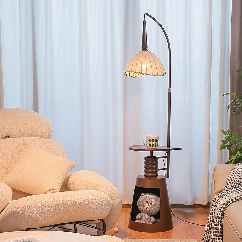 猫窝落地灯客厅沙发旁边几卧室床头柜法式中N古茶几置物架一体台