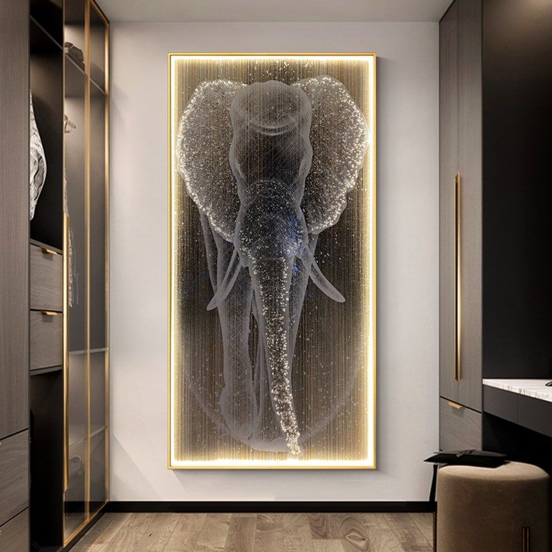 大象走廊玄关装饰画声控LsED灯发光壁画现代简约大气过道对门挂画