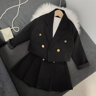 女童套装春季短款外套时尚西装百褶裙两件套洋气时髦童装西服潮