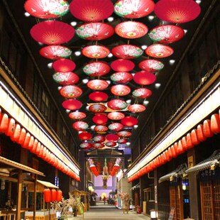 泸州油纸伞红色防雨怀旧火锅店展厅商场J走廊茶楼饭店吊顶装饰伞