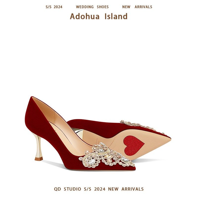 结婚婚鞋禾秀婚纱两穿不累脚高跟鞋女中式汉服敬酒红色绝美新娘鞋,女鞋,婚鞋,淘宝优惠券,粉丝福利购,淘宝优惠卷