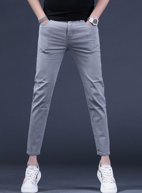 夏季薄款新款潮牌灰色九分牛w仔裤男修身小脚休闲男士裤子9分裤潮