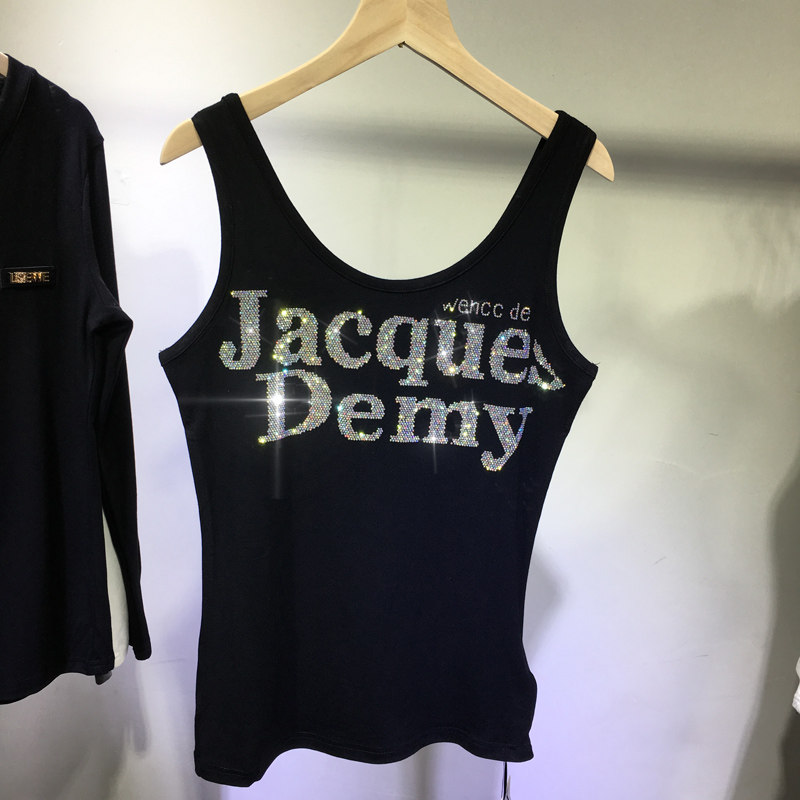 欧货重工烫钻背心女显瘦黑色百搭小吊带内搭裹胸短款纯棉打底上衣,女装/女士精品,背心吊带,淘宝优惠券,粉丝福利购,淘宝优惠卷