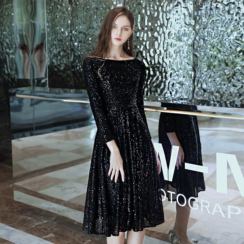 晚礼服女宴会气质轻奢小众高端主持人高级感亮片晚装黑色端庄大气,女装/女士精品,礼服/晚装,淘宝优惠券,粉丝福利购,淘宝优惠卷