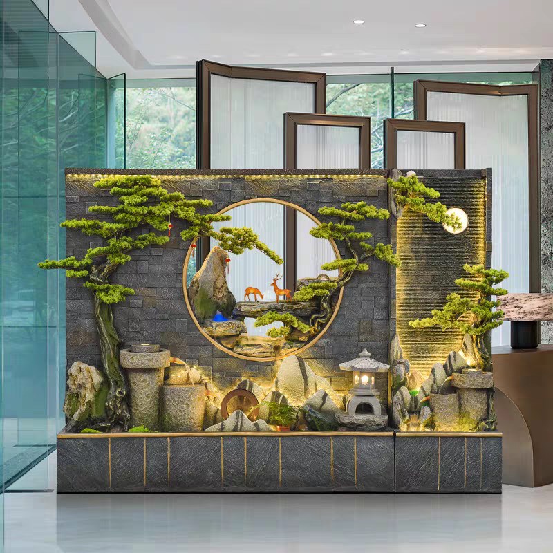 双面水景墙庭院假山流水屏风隔断生财摆件落地水系景观大型水幕墙