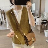 不规则马夹外套女春秋新款 宽松简约显瘦小众设计感V领针织衫 背心