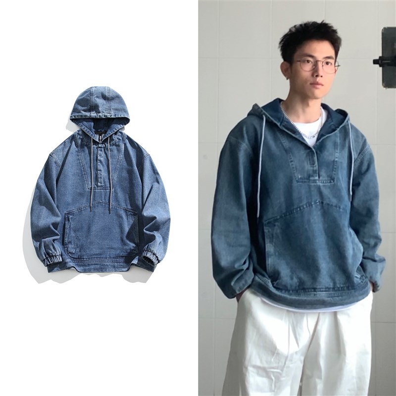 黑子舞想2024春季新款日系魔z术贴宽松套头牛仔百搭休闲卫衣上衣