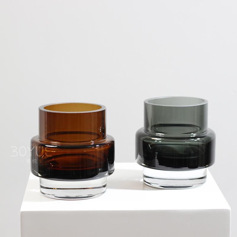 现代轻奢绿植花艺售楼处洽谈桌居家茶几客厅台面琉璃装饰棕色花瓶