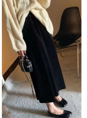 孕妇半身裙秋冬季外穿丝绒长裙开叉包F臀一步裙中长款高腰托腹裙