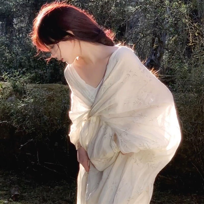 竹叶水墨画~24夏高级感古风x新中式 轻国风气质禅意慵懒汉服连衣