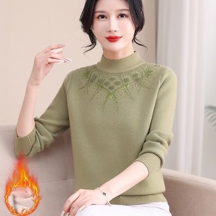 2023冬装新款妈妈加绒毛衣中老年女加厚内M搭打底上衣一体绒针织