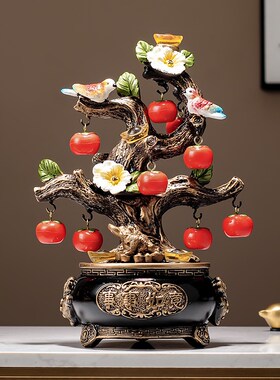创意柿子聚宝盆招财摆件中式客厅玄关酒柜装饰品店铺开业聚财礼品