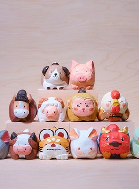 木刻自习室十二生肖手工木雕摆件龙年新年礼物桌面玄关小众独特