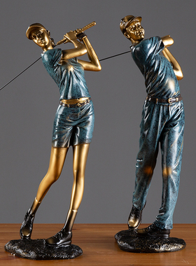 欧式打高尔夫雕塑人物客厅电视柜酒柜软装饰品办公室书柜轻奢摆件