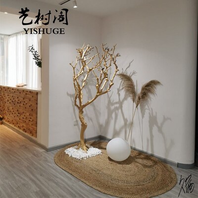 干树枝墙面装饰酒店芦苇挂灯铁丝许愿树内庭挂衣杆舞台墙饰树杈