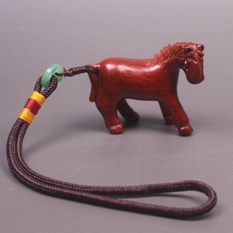 小叶紫檀木雕马挂件项链钥匙扣马到成功红木马吊坠动物生肖手把件