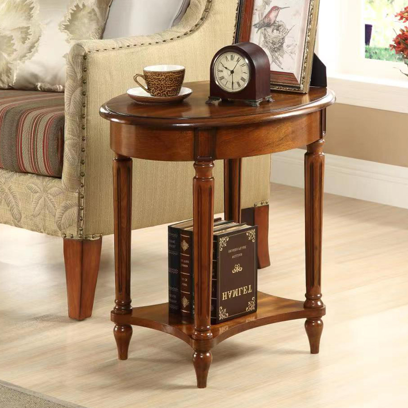 美式实木小圆几 客厅沙发边几欧式复古小角几椭圆几大小户型家具