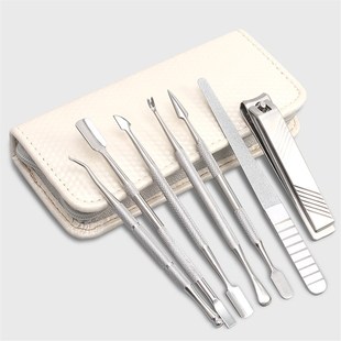 不锈钢去死皮美甲指甲钳家用双头钢推便捷式卸甲刀叉子剔甲器工具