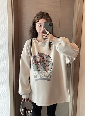 孕妇卫衣秋冬装i加绒加厚宽松遮屁股慵懒风运动风卡通印花洋派上