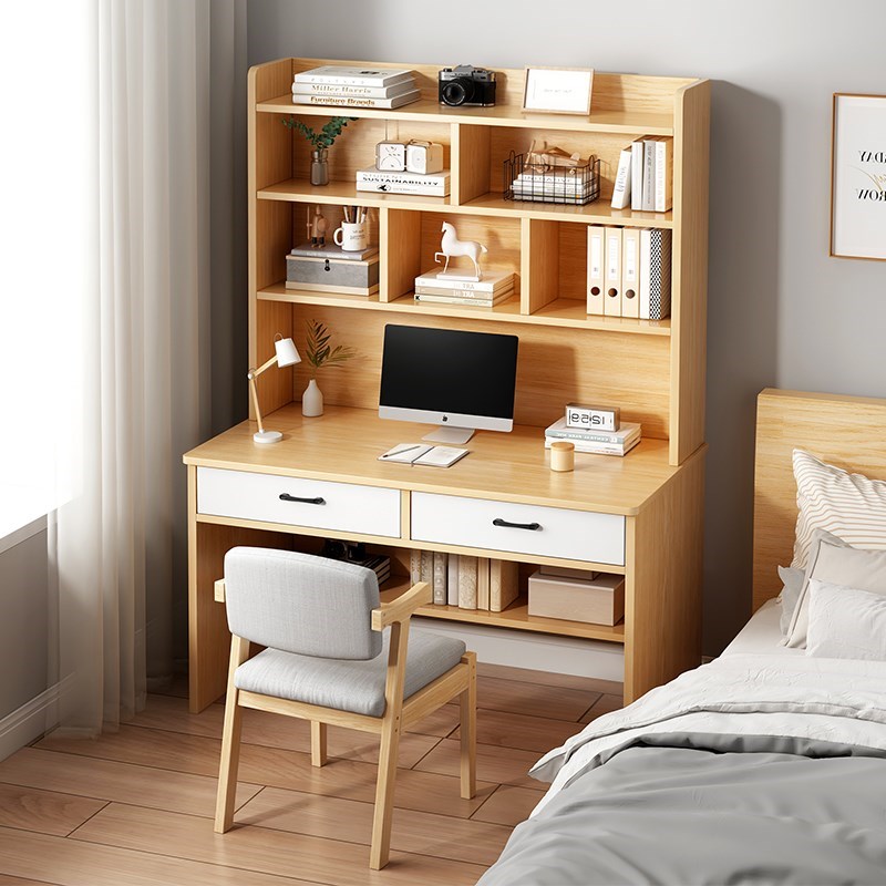 书桌书架一体桌小户型家用台式电脑桌办公桌简约现代卧室学生书桌