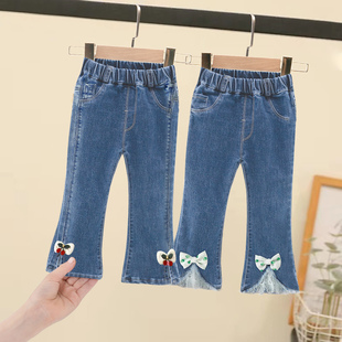 女童牛仔裤子女孩春秋季修身微喇叭裤儿童薄款休闲长裤秋装潮