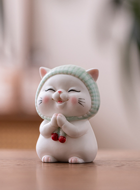 新中式可爱陶瓷工艺品动物卡通小猫咪家居客厅桌面装饰品小摆件