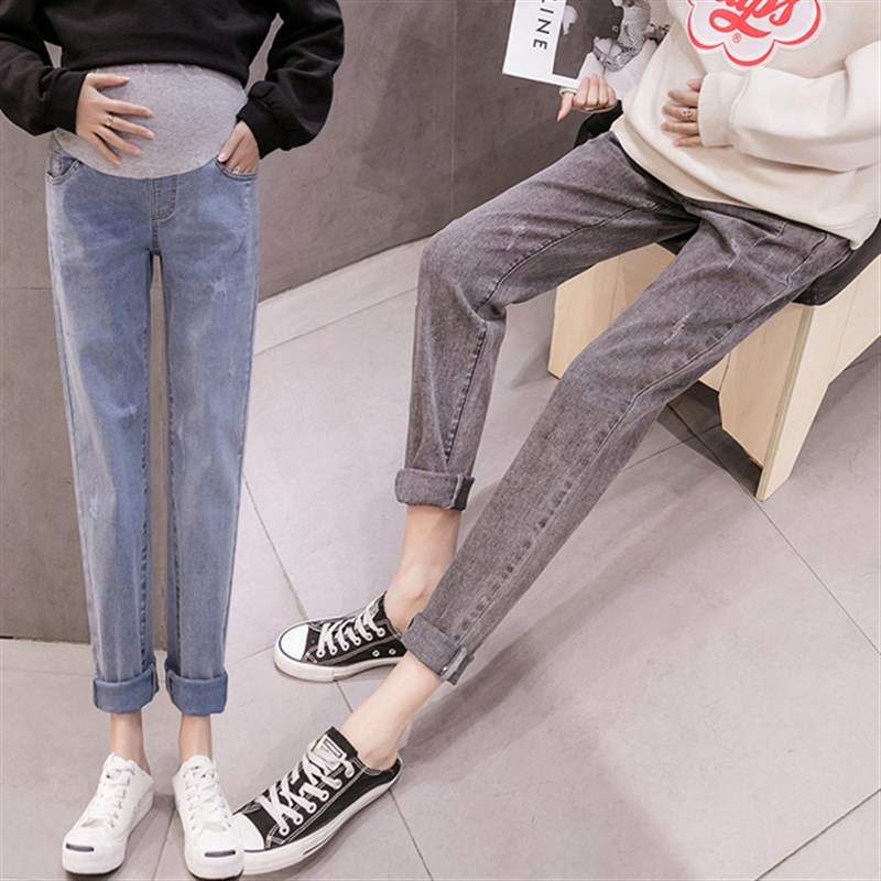孕妇裤子春秋外穿款孕妇牛仔x裤秋冬加绒宽松直筒休闲时尚老爹裤