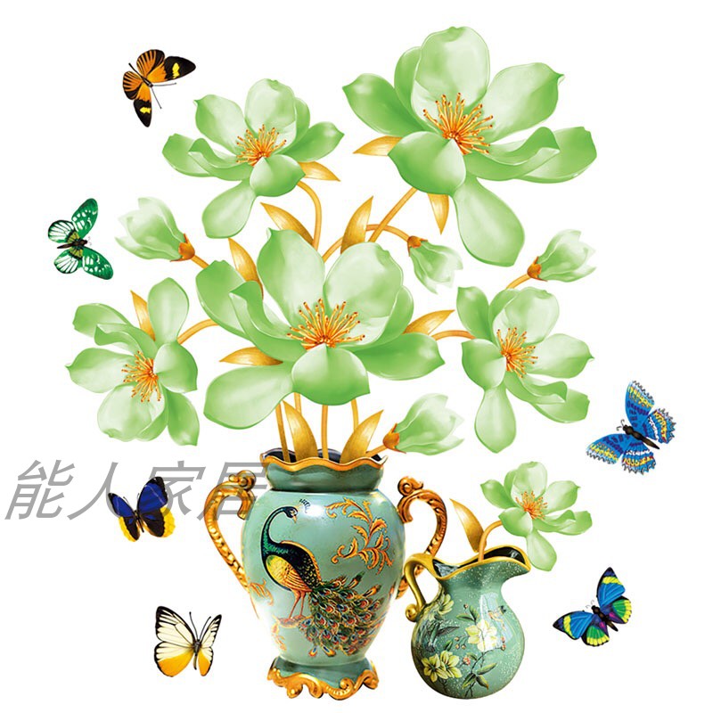 冰晶玻璃装饰画3d立体孔雀贴画自粘花瓶客厅墙壁饭店玄关竖版贴纸