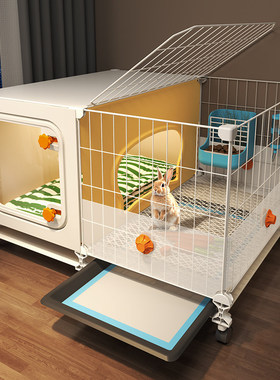 兔笼子防喷尿带厕所一体家用大号室内专用宠物兔别墅易清理笼子窝