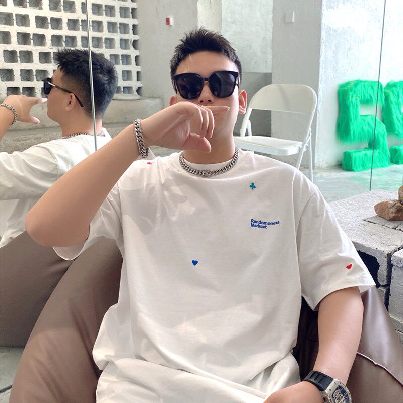港风潮牌短袖男士夏季新款圆领小刺绣圆领套头流行小衫bf个性半袖