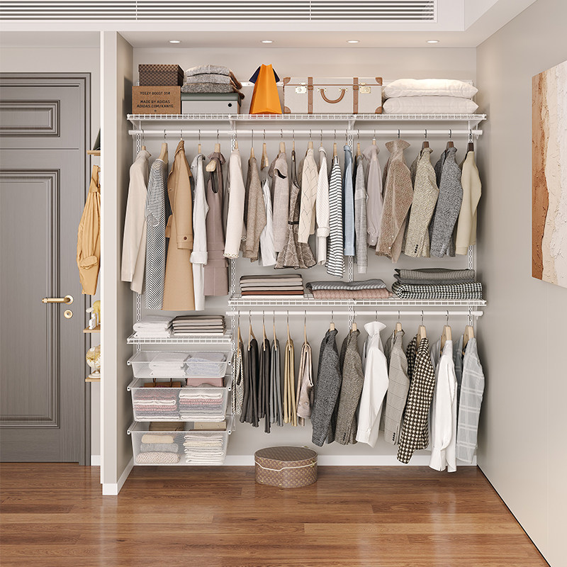 2.0米宽金属衣柜n步入式衣帽间定制砌墙衣柜金属钢架结构衣橱