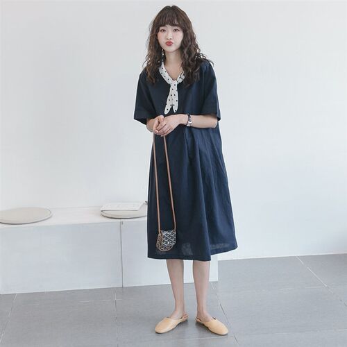 孕妇装夏装裙子洋气显瘦波点长裙时尚小个子宽松孕妇裙棉麻连衣裙