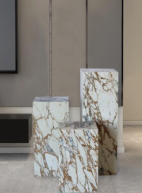 轻奢天然大花白大理石底座客厅玄关酒店会所展厅雕塑基座装饰摆饰