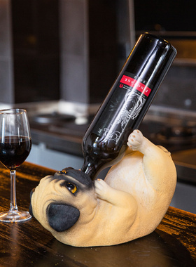 美式创意红酒架摆件酒柜装饰品家用客厅橱柜摆设工V艺品狗狗酒瓶