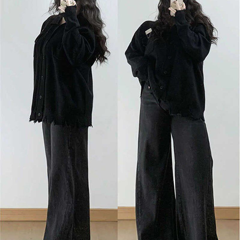 大码女装300斤黑色阔腿牛仔裤女春秋裤子胖mm梨型遮肉显瘦喇叭裤