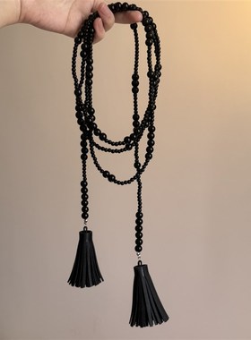 新中式长款黑色渐变串珠流苏项链女小众夸张高级感颈链配饰锁骨链
