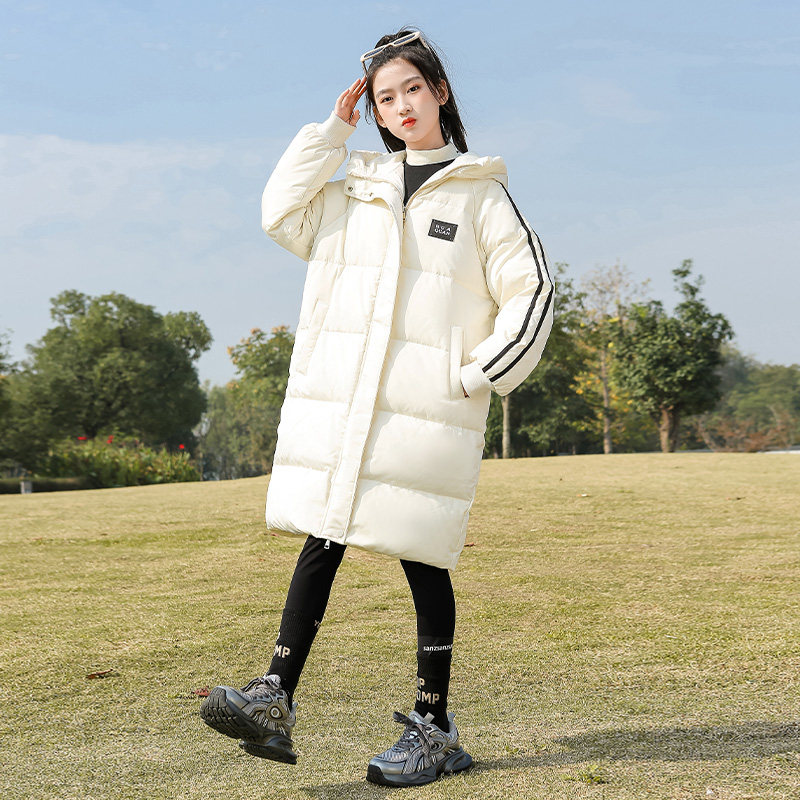 女童羽绒服白色2023新款洋气冬季儿童女孩长款过膝外套大童初中生