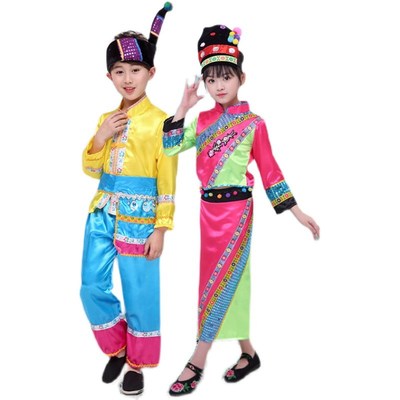 儿童德昂族舞蹈服少数民族服装壮族舞蹈表演服男女童葫芦丝演出服
